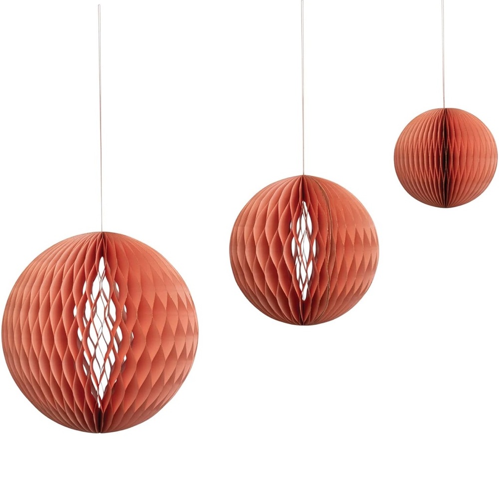 CREATIVE CO-OP NEW 3pc handmade honeycomb folding ball ornaments -pink